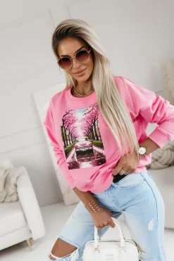 CandyTM BLUZA BAWEŁNIANA AUTKO KWIATY ŁOSOSIOWA