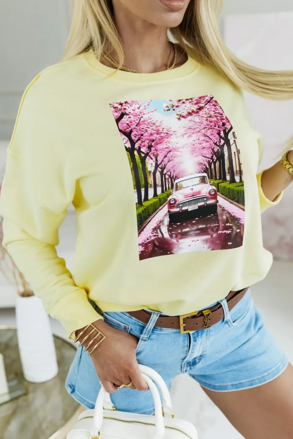 CandyTM BLUZA BAWEŁNIANA AUTKO KWIATY ŻÓŁTA