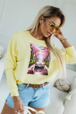CandyTM BLUZA BAWEŁNIANA AUTKO KWIATY ŻÓŁTA