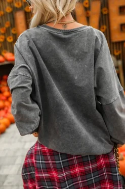 CandyTM BLUZA BAWEŁNIANA DEKATYZOWANA Z OZDOBNYM KWIATEM GRAFITOWA