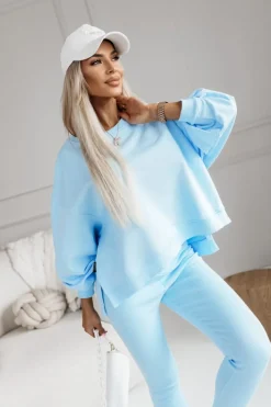 CandyTM BLUZA BAWEŁNIANA MERRY OVERSIZE ASYMETRYCZNA Z ROZCIĘCIAMI PO BOKACH BŁĘKITNA