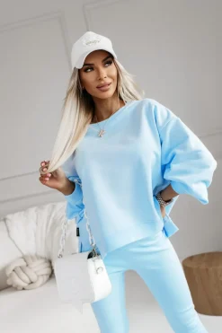 CandyTM BLUZA BAWEŁNIANA MERRY OVERSIZE ASYMETRYCZNA Z ROZCIĘCIAMI PO BOKACH BŁĘKITNA