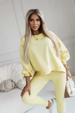 CandyTM BLUZA BAWEŁNIANA MERRY OVERSIZE ASYMETRYCZNA Z ROZCIĘCIAMI PO BOKACH ŻÓŁTA