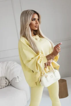CandyTM BLUZA BAWEŁNIANA MERRY OVERSIZE ASYMETRYCZNA Z ROZCIĘCIAMI PO BOKACH ŻÓŁTA