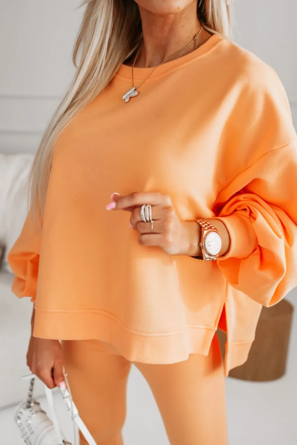 CandyTM BLUZA BAWEŁNIANA MERRY OVERSIZE ASYMETRYCZNA Z ROZCIĘCIAMI PO BOKACH POMARAŃCZOWA