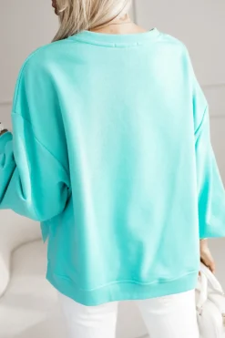 CandyTM BLUZA BAWEŁNIANA MERRY OVERSIZE ASYMETRYCZNA Z ROZCIĘCIAMI PO BOKACH LAZUROWA