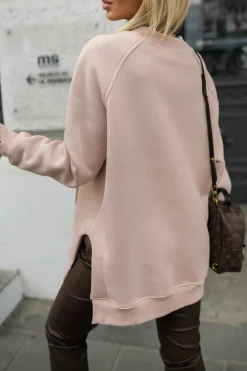 CandyTM BLUZA BAWEŁNIANA OVERISZE OCIEPLANA Z NAPISEM CHOCOLATE BEŻOWA