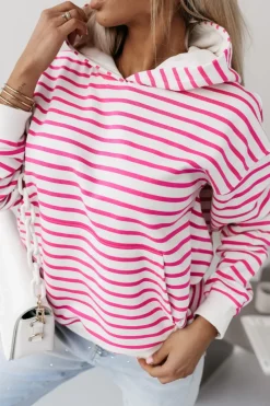 CandyTM BLUZA BAWEŁNIANA RAPLH Z KAPTUREM W PASKI BIAŁO-RÓŻOWE