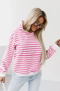 CandyTM BLUZA BAWEŁNIANA RAPLH Z KAPTUREM W PASKI BIAŁO-RÓŻOWE