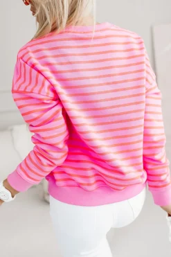 CandyTM BLUZA BAWEŁNIANA TIAMO WYKOŃCZONA ŚCIĄGACZEM W PASKI RÓŻOWO-POMARAŃCZOWE