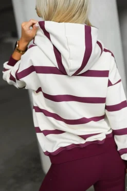 CandyTM BLUZA BAWEŁNIANA Z KAPTUREM W PASY BEŻOWO-BURGUNDOWE