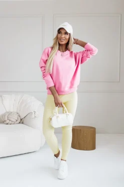 CandyTM BLUZA BAWEŁNIANA Z OKRĄGŁYM DEKOLTEM Z NAPISEM STAYHERE ŁOSOSIOWA