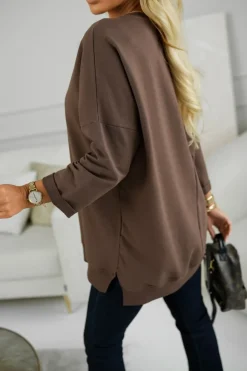 CandyTM BLUZA BAWEŁNIANA Z WYSZYWANĄ RÓŻĄ CZEKOLADOWA