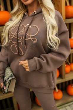 CandyTM BLUZA DRESOWA BAWEŁNIANA KLOE Z KAPTUREM BRĄZOWA