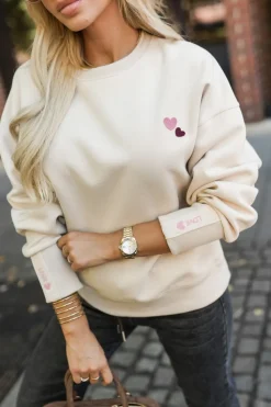 CandyTM BLUZA DRESOWA BAWEŁNIANA LOVELY Z HAFTOWANYMI SERDUSZKAMI BEŻOWA