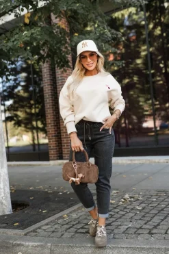 CandyTM BLUZA DRESOWA BAWEŁNIANA LOVELY Z HAFTOWANYMI SERDUSZKAMI BEŻOWA