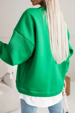 CandyTM BLUZA DRESOWA BAWEŁNIANA OCIEPLANA Z KOSZULOWĄ WSTAWKĄ ZIELONA