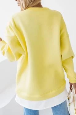 CandyTM BLUZA DRESOWA BAWEŁNIANA OCIEPLANA Z KOSZULOWĄ WSTAWKĄ ŻÓŁTA