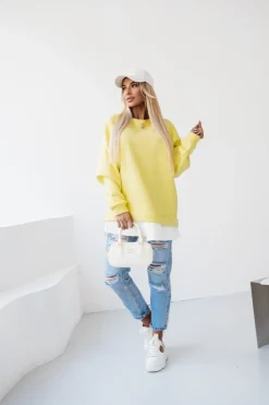 CandyTM BLUZA DRESOWA BAWEŁNIANA OCIEPLANA Z KOSZULOWĄ WSTAWKĄ ŻÓŁTA