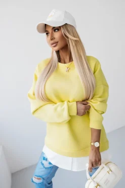 CandyTM BLUZA DRESOWA BAWEŁNIANA OCIEPLANA Z KOSZULOWĄ WSTAWKĄ ŻÓŁTA