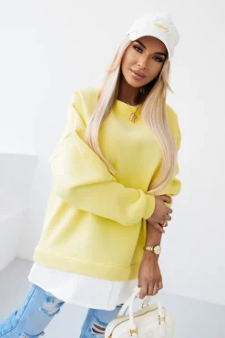 CandyTM BLUZA DRESOWA BAWEŁNIANA OCIEPLANA Z KOSZULOWĄ WSTAWKĄ ŻÓŁTA