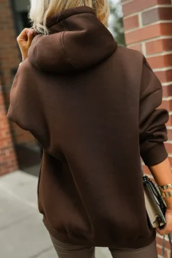 CandyTM BLUZA DRESOWA BAWEŁNIANA Z KAPTUREM ZDOBIONA KWIATAMI CZEKOLADOWA