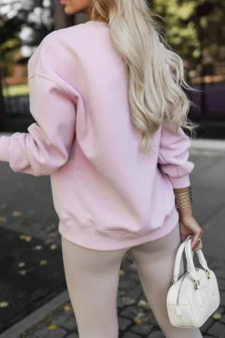 CandyTM BLUZA DRESOWA BAWEŁNIANA Z NAPISEM LOVELY PUDROWY RÓŻ