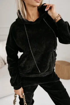 CandyTM BLUZA DRESOWA JIMMY O WARKOCZOWYM SPLOCIE Z KAPTUREM CZARNA