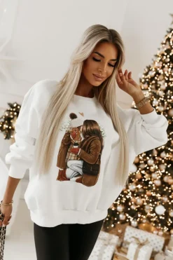 CandyTM BLUZA DRESOWA OCIEPLANA TIGER Z NADRUKIEM BIAŁA