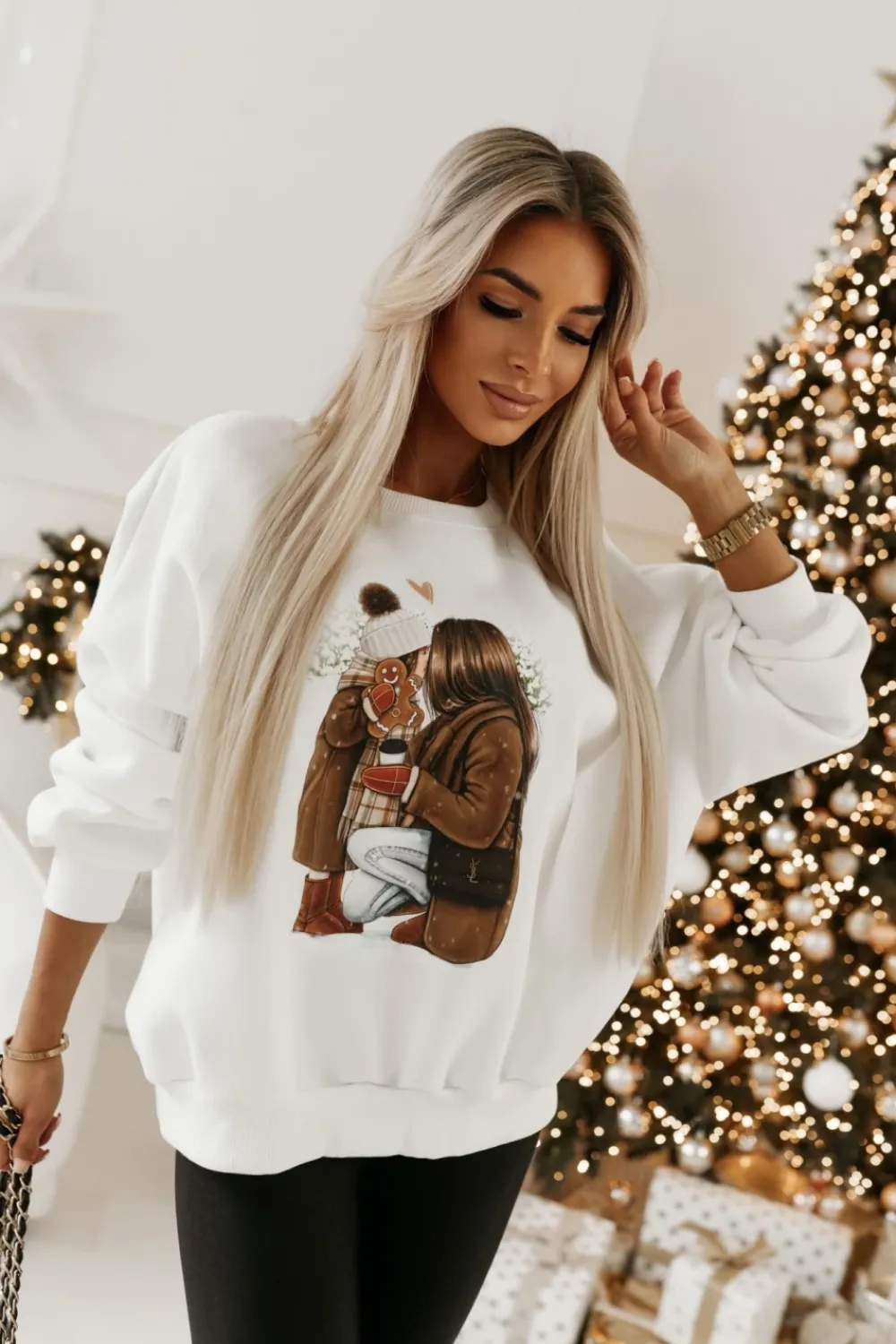 CandyTM BLUZA DRESOWA OCIEPLANA TIGER Z NADRUKIEM BIAŁA