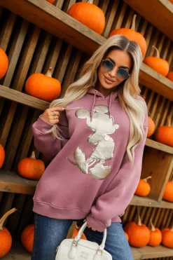 CandyTM BLUZA DRESOWA OCIEPLANA Z KAPTUREM ZE ZŁOTĄ APLIKACJĄ MICKY BRUDNY RÓŻ