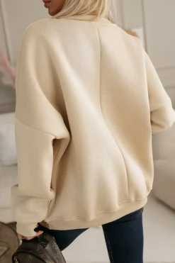 CandyTM BLUZA DRESOWA OCIEPLANA Z HAFTOWANYMI KWIATAMI NA RAMIENIU BEŻOWA