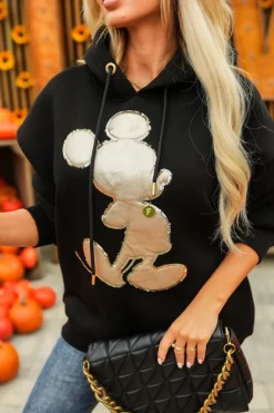 CandyTM BLUZA DRESOWA OCIEPLANA Z KAPTUREM ZE ZŁOTĄ APLIKACJĄ MICKY CZARNA
