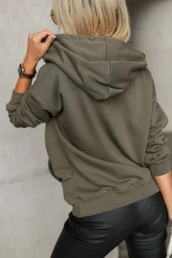 CandyTM BLUZA DRESOWA ROZPINANA Z KAPTUREM Z MINIMALISTYCZNYM NAPISEM KHAKI