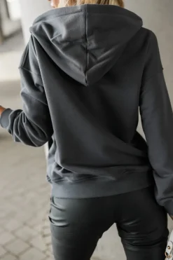 CandyTM BLUZA DRESOWA ROZPINANA Z KAPTUREM Z MINIMALISTYCZNYM NAPISEM GRAFITOWA