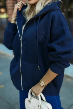 CandyTM BLUZA DRESOWA SMILE ZAPINANA NA SUWAK Z KAPTUREM GRANATOWA