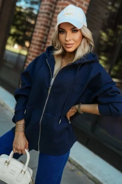 CandyTM BLUZA DRESOWA SMILE ZAPINANA NA SUWAK Z KAPTUREM GRANATOWA