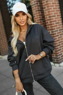 CandyTM BLUZA DRESOWA SMILE ZAPINANA NA SUWAK Z KAPTUREM GRAFITOWA