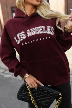 CandyTM BLUZA DRESOWA Z KAPTUREM LOS ANGELES CALIFORNIA BURGUNDOWA