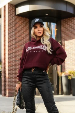CandyTM BLUZA DRESOWA Z KAPTUREM LOS ANGELES CALIFORNIA BURGUNDOWA