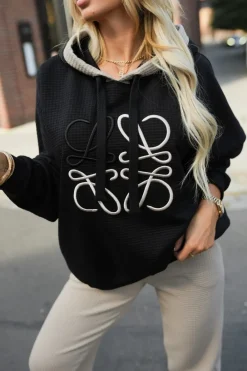 CandyTM BLUZA DRESOWA Z KAPTUREM WAFFLE Z HAFTEM CZARNA