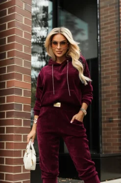 CandyTM BLUZA DRESOWA Z KAPTUREM TIAGO Z WARKOCZOWYM SPLOTEM BURGUNDOWA