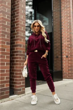 CandyTM BLUZA DRESOWA Z KAPTUREM TIAGO Z WARKOCZOWYM SPLOTEM BURGUNDOWA