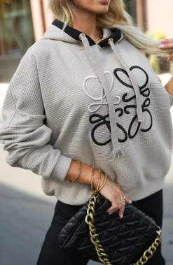 CandyTM BLUZA DRESOWA Z KAPTUREM WAFFLE Z HAFTEM BEŻOWA