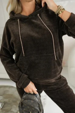 CandyTM BLUZA DRESOWA Z KAPTUREM TIAGO Z WARKOCZOWYM SPLOTEM CZEKOLADOWA