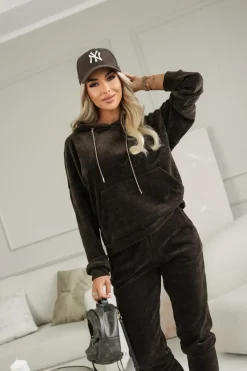 CandyTM BLUZA DRESOWA Z KAPTUREM TIAGO Z WARKOCZOWYM SPLOTEM CZEKOLADOWA