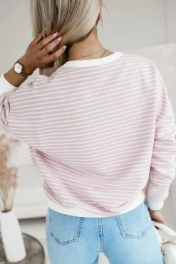 CandyTM BLUZA JIMMY O KROJU OVERSIZE W PASKI RÓŻOWE-ECRU