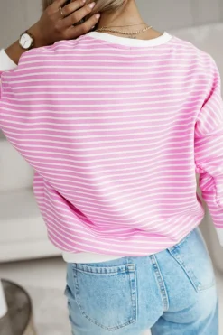 CandyTM BLUZA JIMMY O KROJU OVERSIZE W PASKI RÓŻOWE-ECRU