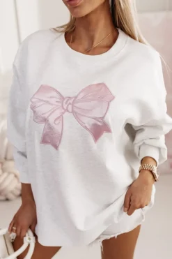 CandyTM BLUZA SUNNY Z RÓŻOWĄ KOKARDĄ SZARA