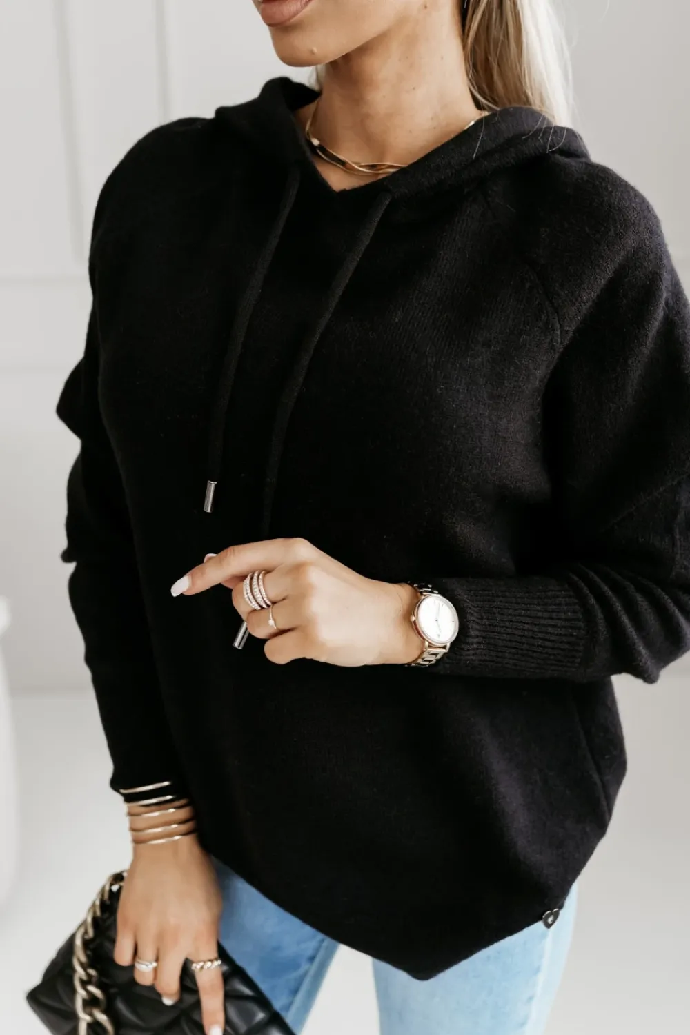 CandyTM BLUZA SWETERKOWA CHARLIE Z KAPTUREM CZARNA